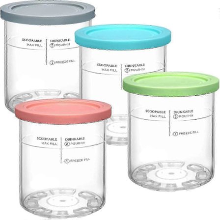 For Ninja Creami Deluxe Pints og lokk, 4 stk. erstatningsbeholdere og lokk kompatible med Ninja Nc501 Nc500-serien ismaskin