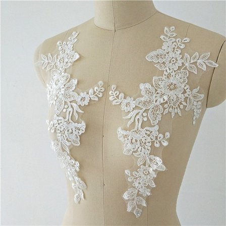 1 Par Lace Applique Patch Spejl Blomst Blad Broderi Blonder