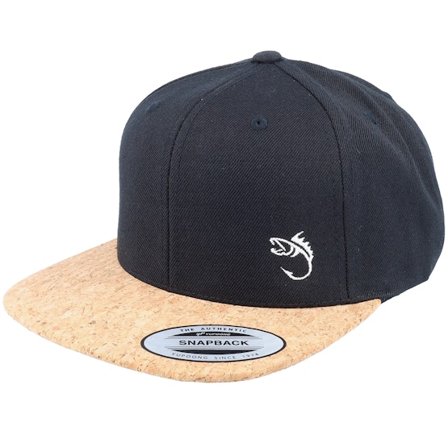 Skillfish - Zwart snapback Cap - White Fish Hook Logo Black/Cork Snapback @ Hatstore