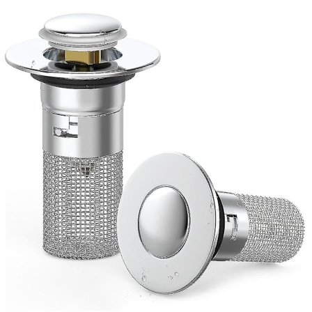 Messinkiydin kylpyhuoneen pesualtaan ponnahdusmekanismilla varustettu viemäritulppa - Universaali korvaava viemäriristikolle ja altaan tulpalle