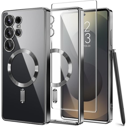 Magnetisk Cover Samsung Galaxy S25 Ultra, Kompatibel med MagSafe, [Fuld Kamerabeskyttelse] [Skærmbeskytter] Stødsikker Belægning Klar