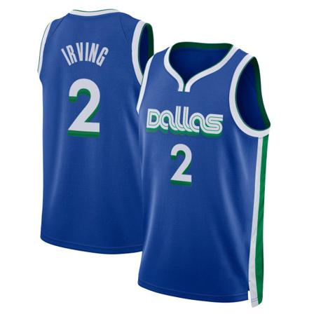 Mordely Herrar 2022-23 City Edition Dallas Mavericks Kyrie Irving #2 Blue Dri-FIT wingman-tröja för vuxna S