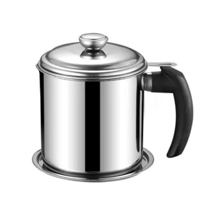 Olje-filterkanne i rustfritt stål, matsikker, støvtett fettfilter 1,8L med lokk og trehåndtak