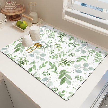 2 STK Grønne Blade Måtte Opvask Tørremåtte Mikrofibermåtte