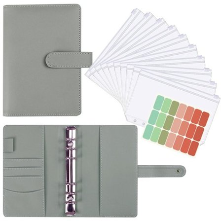 ING A5 PU Læder Filmappe - Genanvendelig 6-huls Filmappe - Prisvenlig Filmappe - A5 Notesbog Filmappe (med foring) - Grå