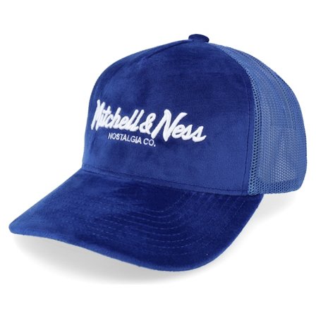 Mitchell & Ness - Velvet Pinscript Blue A-Frame Trucker Trucker Blue Cap - @ Hatstore