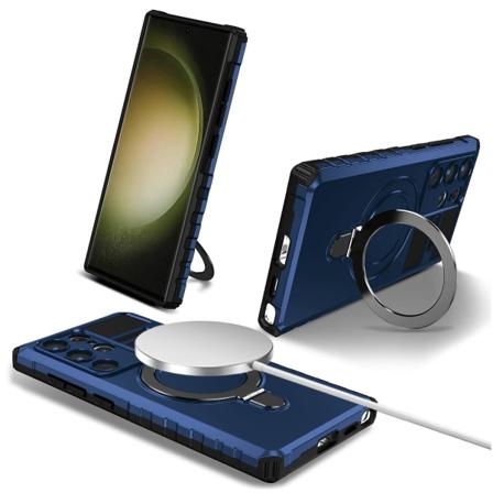 For Samsung Galaxy S24 Ultra Magnetisk Kickstand Cover PC+TPU Telefon Etui Kompatibel med MagSafe Blue