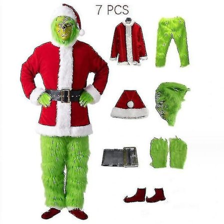 7-delad Grinch-dräkt för julcosplay för vuxna, tomtekostymset + mask A-WELLNGS Mask endast Mask endast Mask endast X,ACK
