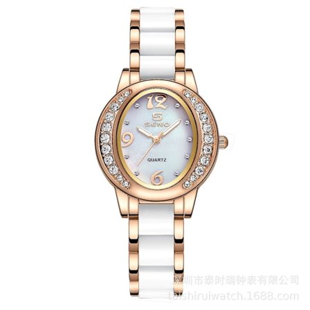 Nyt Elegant og Generøst Stilfuldt Ovalt Ur til Kvinder - Trendigt Ur med Diamanter