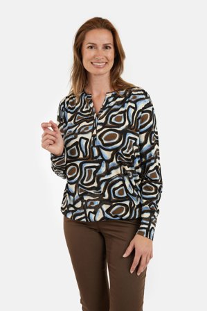 SIGNATURE - Langærmet T-shirt - Blå / Brun - Mønstret