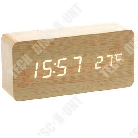 Horloge LUNAVO 15x7cm Trä Termometer Drivs av batteri eller DC Nutida För Rum Kontor Vardagsrum Digital LED-display brun