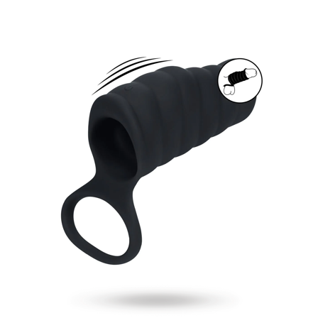 Vibrating Ribbed Silicone Cock Sleeve and Ball Ring - Black - Vuxen.se - Penisöverdrag & penis sleeve