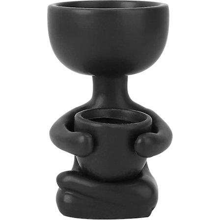 Jinyi Keramisk Krukporträtt Blomkruka Bord Sukkulent Kaktus Vas Sittande Människoliknande Blomhållare Skrivbord Växtbehållare (1 st, Svart)