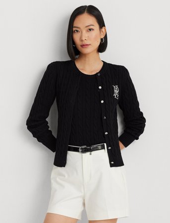 Lauren Ralph Lauren Cable-Knit Cotton Cardigan - Black - M