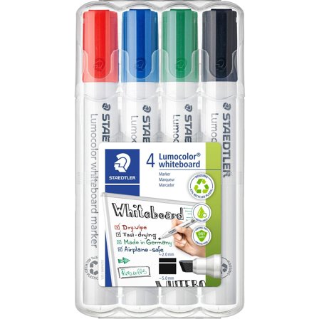 Staedtler Lumocolor Whiteboard Marker Chisel Tip 2-5mm Line Assorted Colours (Pack 4) - 351BWP4