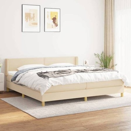 Maison Exclusive - Sengebund med lameller og madras Creme 200x200 cm Stof