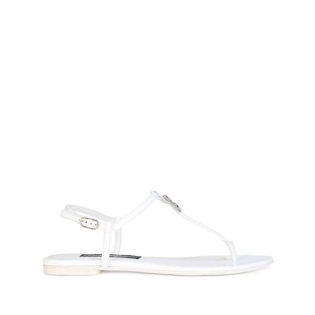 Dolce & Gabbana, Patent Leather DG Thong Sandals Wit, Dames, Maat:41 EU