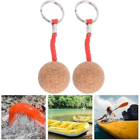 2 stk røde nøkkelringer i korkkule, korkflyte, kork