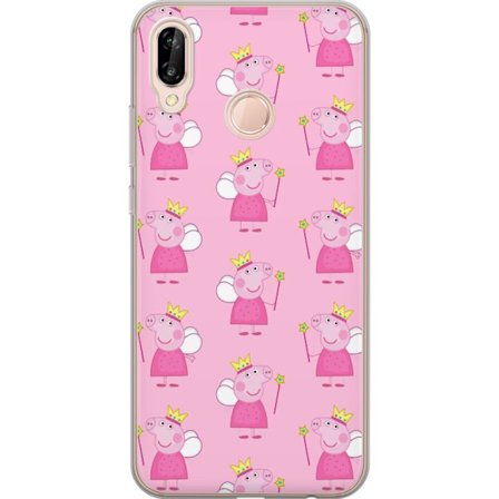 Yhteensopiva Puhelinkuori Huawei P20 lite Greta Gris ja Peppa Pig dinosauruksella ja eläimillä, leikkisä piirretty lasten kohtaus sinisellä tausta