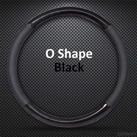 (O-form Svart) D-form O-form Rattkåpa Äkta läder Ko Hud + Kolfiber 38CM Bil Rattkåpa Interiörtillbehör