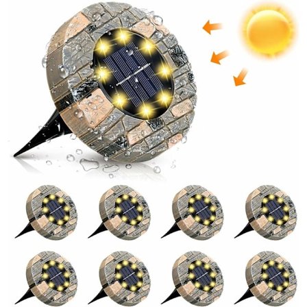 Solcellelys Udendørs Have Jordlys Solcelle Jordlys Solcelle Indbyggede Spotlight 8 LED Belysning 3000K Varmt Hvid Vandafvisende IP65 Harpiks Form