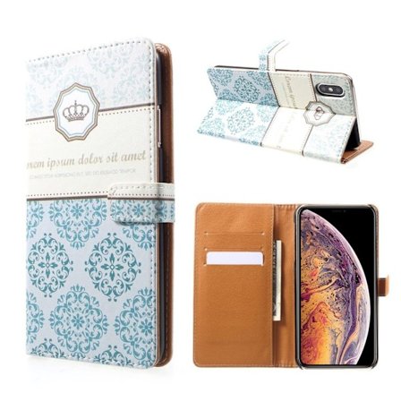 iPhone 9 Plus mobilskal plast syntetläder plånbok stående tryckmönster - Damastblomma