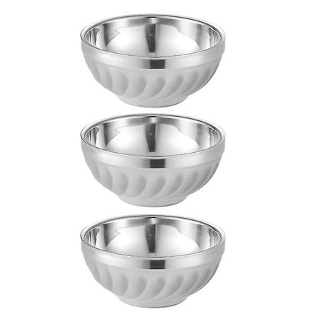 3 kpl Ruostumattomasta Teräksestä Valmistettuja Salaatti Kulhoja Kaksoiskerroksinen Lämpöeristys Kulho Ruokasäiliöt Hopea 12.5X12.5X6.1CM Silver 