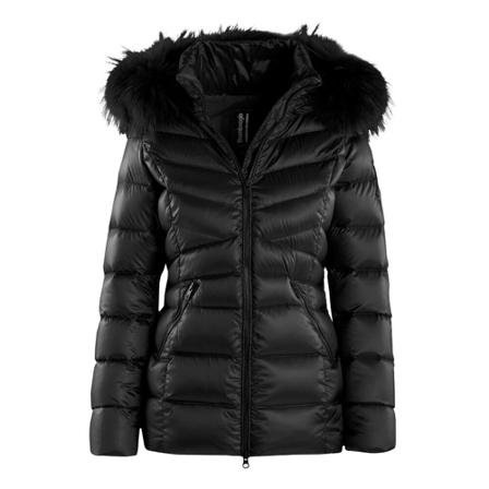 BomBoogie Short Down Jakke in Bright Nylon with Fur Hood Sort, Dame, Størrelse: 2XL