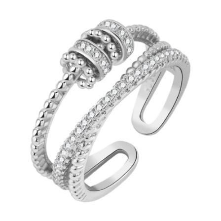 Justerbar anti-stressring med roterbara pärlor Silver