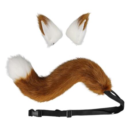 Konstgjord päls katt räv varg lurvig svans och klämma öron för Halloween