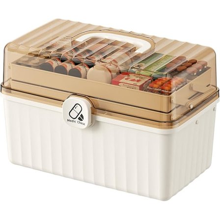 Medicin Organizer Boks, Transparent Medicinboks - Tre-lags foldbar medicinbeholder Hjemmeboks