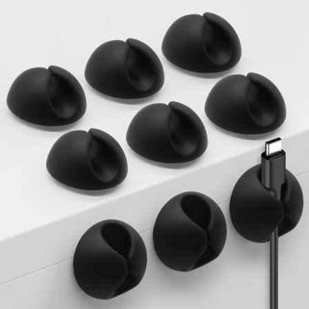 10-pak Selvklæbende lednings- og kabelclips, sengeklips, kabelholder, kabelorganisator, enkeltport (sort)