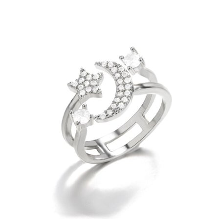 Kristaller Fjärilsringar För Kvinnor Tjej Modesmycken Vit Sten Månstjärna Justerbara Ringar Festpresenter bijoux femme luxe