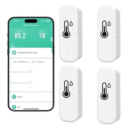Trådløs termometer og hygrometer 4-pakning – Smart WiFi temperatur- og fuktighetsmåler med app, varsler og fjernovervåking Hvit hvit