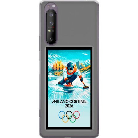Kompatibelt Mobildeksel til Sony Xperia 1 II Ishockeyillustrasjon med spillere i bevegelse på isen, Milano Cortina 2026, Milan-landemerker og olympisk