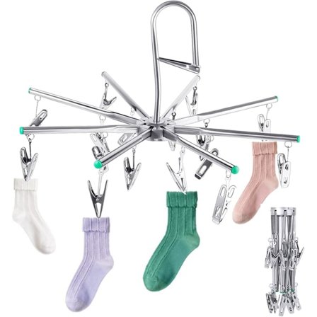 Strumpor torktumlare i rostfritt stål, 16 klädnypor strumpor galge för tvättlina, vindtät hängande roterbar strumpa torktumlare