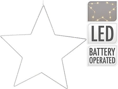 KI Star 30cm LED Silver med timer