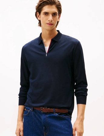 Tommy Hilfiger Ls Zip Interlock Reg Polo - Navy - S
