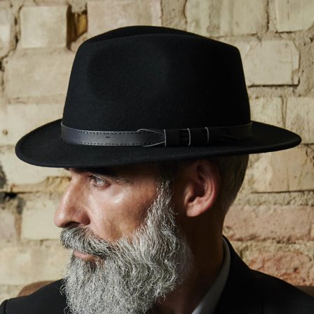 Flavio Moda lapos karimájú fekete gyapjú fedora kalap férfiaknak - Fedora kalapok