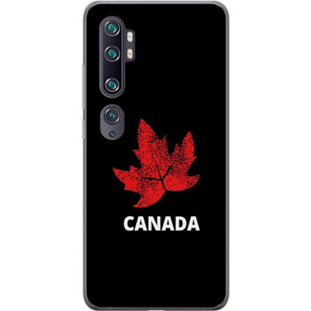 Kompatibelt Mobilskal till Xiaomi Xiaomi Mi Note 10 Grafisk lönnlövssymbol i rött mot svart bakgrund med tydlig Kanadareferens och minimalistisk de