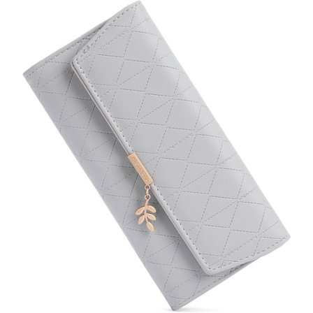 Dame Lommebok i Skinn Trifold Lommebøker Dame Clutch Stor Kredittkortholder med Glidelås Myntlomme