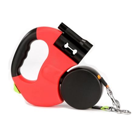 Infällbart hundkoppel, 3 m hundkoppel Indragbart med ficklampa red