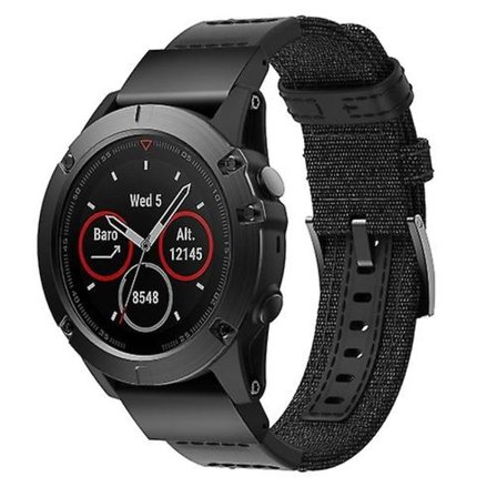 Klokkebånd i lerret og lær for Garmin Fenix5x Plus Fenix3, håndleddsrem Størrelse: 150+110 mm