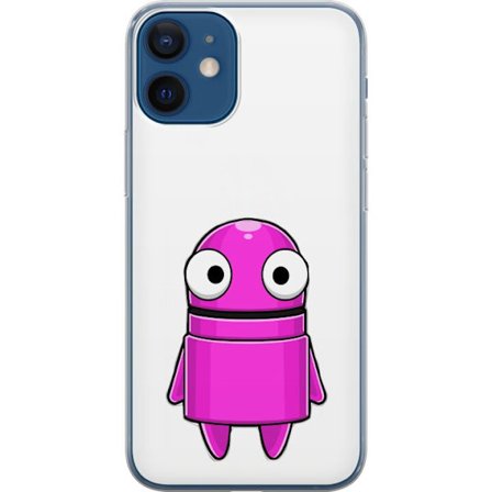 Yhteensopiva Puhelinkuori Apple Apple iPhone 12 Roosa piirretty hahmo, jossa pyöreä muoto ja suuret silmät tummalla taustalla