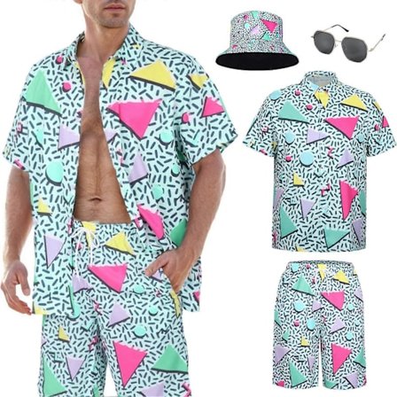 80-tals 90-tals Retro Träningsdräkt Kostym för Män, Hawaiisk Strandskjorta & Shorts Set, Maskerad för Halloween Karneval Disco Party Outfit