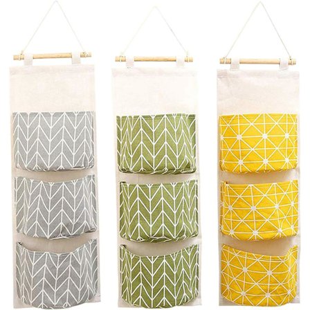 3 stk. Søde Hængende Opbevaringsposer i Lærred til Væggen, Foldbar Dør til Opbevaring af Små Ting i Entréen, Legetøj, Smykker K