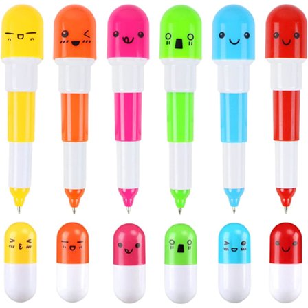 6 stycken Mini Retraktila Kulspetspennor, Pill Pens Flerfärgade, Pill