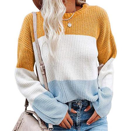 Kvinnor Crew Neck Skarvad Pullover Patchwork Color Block Sweater