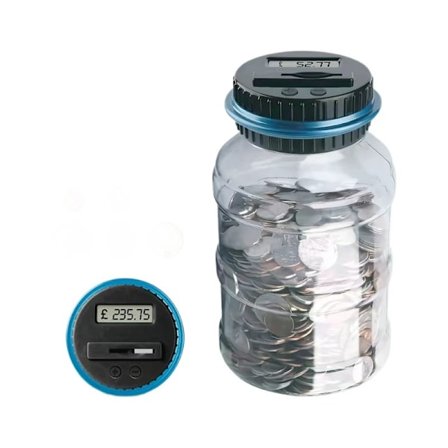 Mynttellerkrukke med LCD-skjerm, sparebøsse med stor kapasitet for britiske mynter, elektronisk sparebøsse gave til gutter og jenter