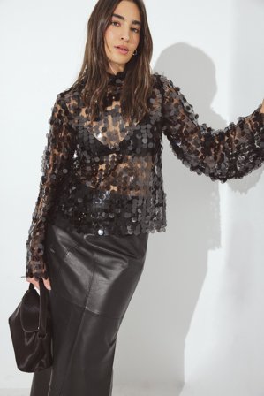 NA-KD High Neck Sequin Top - Festtoppe - Sort - L